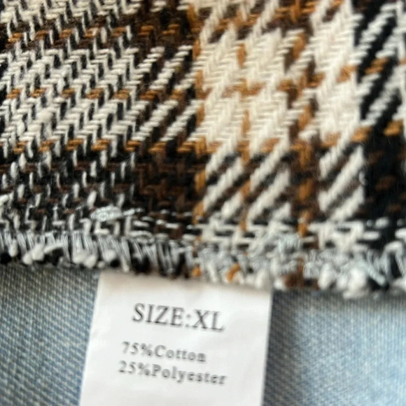 Plaid patchwork on light denim jacket XL NWT shirt - Picture 5 of 8